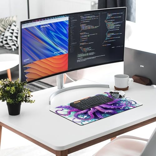Tapis de souris de jeu de grande taille pieuvre antidérapant lavable LED - 6