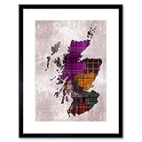 The Art Stop Painting MAP Outline Scotland Tartan Inset Regions Framed Print F12X6524