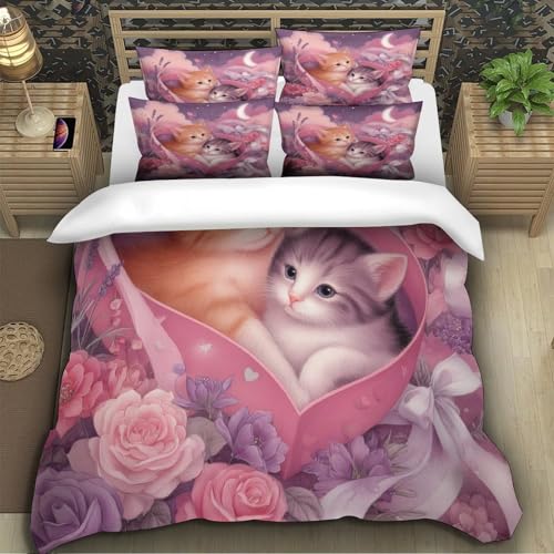 Housse de couette chatons mignons 140x200 parure de lit microfbre - 5