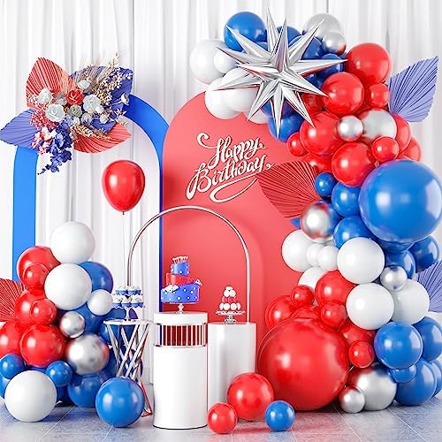 Black Red Yellow Green Balloon Garland Arch Kit, Colorful with Black Red Blue Yellow Green Metallic Silver Balloons Supplies for Birthday, Carnival, Superhero, Robot Blocks, Video Game Themed Party