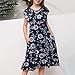 Girls Floral Print Summer Flowy Dress, Cute Flutter Sleeve Crewncek Casual Tiered Swing A-Line Dresses for 4-15 Years