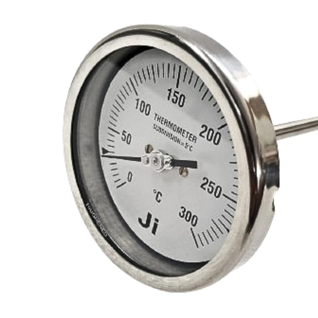 Bimetal Dial Thermometer | 4" Dial, 0-300 Deg C Range | 12" Stem x 10mm OD | Direct Mounting Back Entry, 1/2" BSP (M) | SS Case & Wetted Parts | Temperature Gauge