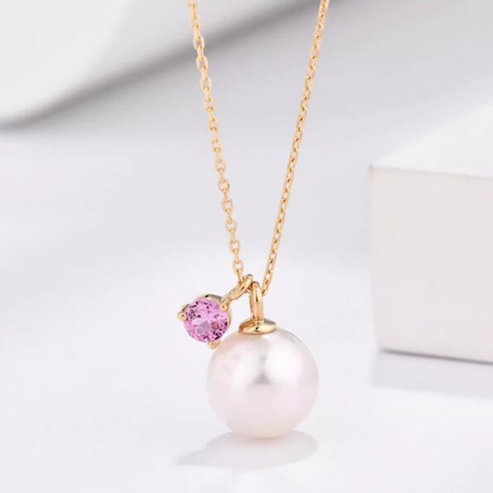 Saphir Halskette Damen, Ketten Anhänger Echter Schmuck 9K/14K/18K Gelbgold Geburtstagsgeschenk