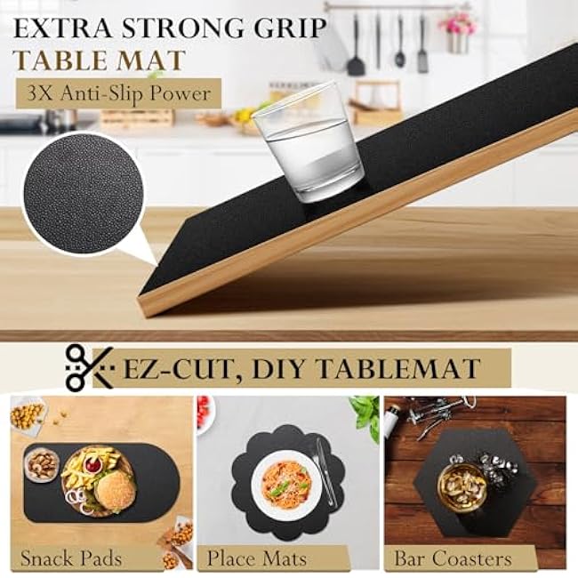 Shelf and Drawer Liner for Kitchen Cabinets, Non-Slip, Waterproof & Oil-Proof, No Curling Thickened Mat for Pantry, Dresser, Bathroom 11.8 W x59 L,Black