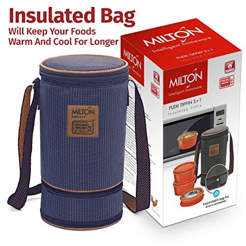 Image of MILTON Bento Lunch Box Set -4 MICROWAVEABLE Stainless Steel Meal Prep Containers, Expandable Insulated Lunch Bag, SS Spoon Double Wall Food Storage Boxes w /Leak Proof Lids for Men,Women,Kids