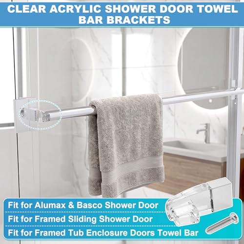 Image of Clear Acrylic Shower Door Towel Bar Brackets with Bright Chrome Sleeve