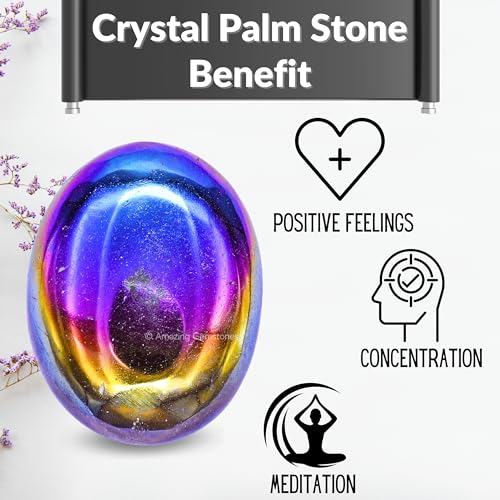 Image of Amazing Gemstone Titanium Aura Quartz Crystals and Healing Stones - Large Palm Stone Crystals for Good Luck, Positive Energy, Meditation - Unique Stocking Stuffers and Birthday Gifts