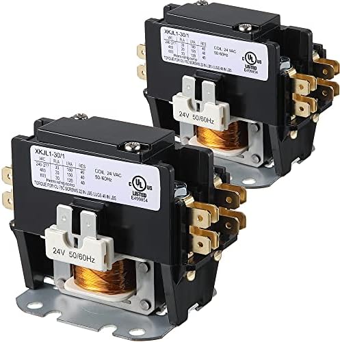 Dreyoo 2 Pack Carrier HVAC Motor Contactor, 24VAC 30 Amp Coil Single Pole/ 1 Pole Furnace Replacement Relays, Air Conditioner, Heat Pump, Refrigeration Systems (1 Pole 30A 24V)