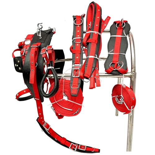 Kayfcrafts Red and Black Nylon Horse Driving Harness with Star Studs and Sparkling Stones Complete Single Horse Driving Set with Padded Comfort and Chrome Fittings (Cob)
