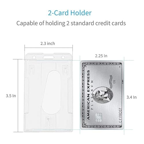 Odluzy Clear Vertical Hard Plastic ID Card Holder, Hard Plastic Badge Holder with Easy Access Thumb Slot & Chain Holes, ID Credit Card Protector, Pack of 2