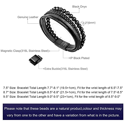 Speroto New Mens Bracelet Bead And Leather Braided, Lava And Onyx Bead Leather Bracelet thumb #1
