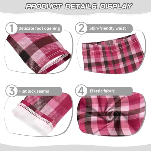 Girls Leggings Pink Red Tartan Plaid Kids Length Leggings Pants Toddler Athletic Soft Tights Trousers 4T3