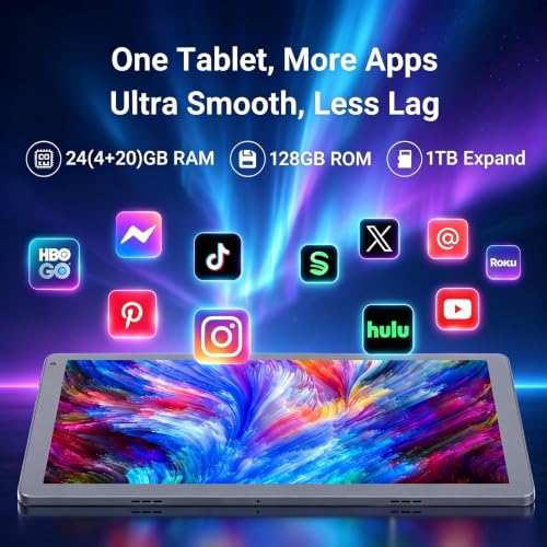 Image of Tablet, Android Tablet 10 inch, 24GB RAM 128GB ROM 1TB Expand, Octa-core Processor, HD IPS Touch Screen, 8H Large Battery, Dual Camera 8MP 5MP, Face Unlock (Gray)