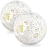 VGOODALL Aufblasbare Glitter Strand Ball, 2 Stücke Golden Glitzer Wasserball 40 cm/16 Zoll Konfetti Strand Bälle für Sommer Strand Wasser Spielen Spielzeug Schwimmbad Party