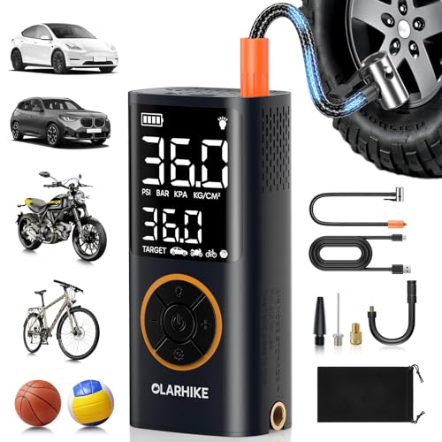 OlarHike Tire Inflator Portable Air Compressor, 6000mAh,Smart Dual Hose System, Auto Air Compressor for Car Tires, Bicycle, Motorcycles, Bike Tire Pump with LED Light & Digital Pressure Gauge
