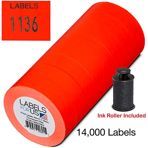 Labels for Monarch 1136 Labeler - Fluorescent Red - 14,000 Labels - Pack with 8 Rolls - Ink Roller Included - Manufactured by Labels for Us by Labels for Us - Image 4