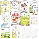 HOWAF 18pcs Easter Greeting Cards He Is Risen Card, Easter Cross Religious Cards with Envelopes and Stickers, Christian Easter Gift Cards, Jesus Lives Greeting Cards Bible Messages Note Cards for Catholics