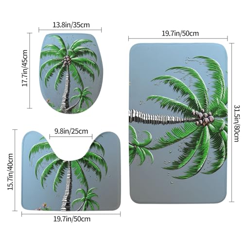 Tapis de bain lavable en microfibre absorbante avec contour U motif cocotier