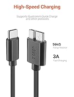 Vista 3 de Cable tipo C 3.1 a Micro B, cable de disco duro de 5 Gbps, cable de carga rápida y sincronización compatible con MacBook Pro Galaxy S20, Toshiba
