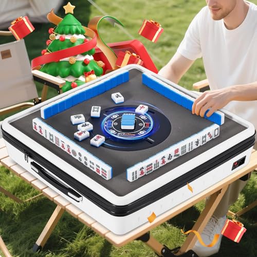 Proshine Portable Automatic Mahjong Table with Auto Shuffling Function, Suitable for Chinese Mahjong, 144 Magnetic Tiles, 100pcs Chips, Foldable Design, Indoor/Outdoor Use, No Assembly Needed