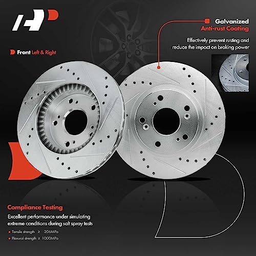 A-Premium Front and Rear Drilled and Slotted Disc Brake Rotors + Ceramic Pads Kit Compatible with Select Honda Models - CR-V 2002 2003 2004, L4 2.4L, 12-PC Set by A-premium - Image 6