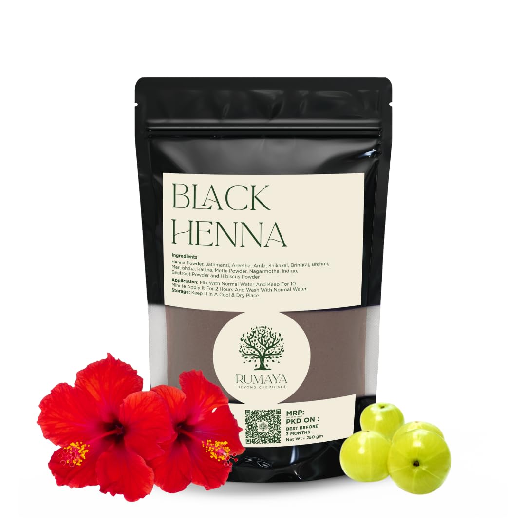 Rumaya Black Henna Hair Mehendi – Safe Herbal Hair Color with Deep Conditioning Power for Stronger Shinier Hair (250 Grams)-picture-18