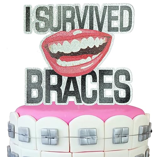I Survived Braces Cake Topper, Straightened Teeth Cake Decor, Straight Outta Braces, Funny Teeth Braces Supplies, Happy Braces Off Party Decoration