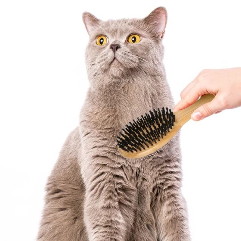 Pet Brush, Pet Brush Bamboo Long Handle Cat Dog Pet Grooming Comb Pet Slicker Brush Double Side Remove Hair Brush Cat Comb Pet Brushes(Small SIZE)