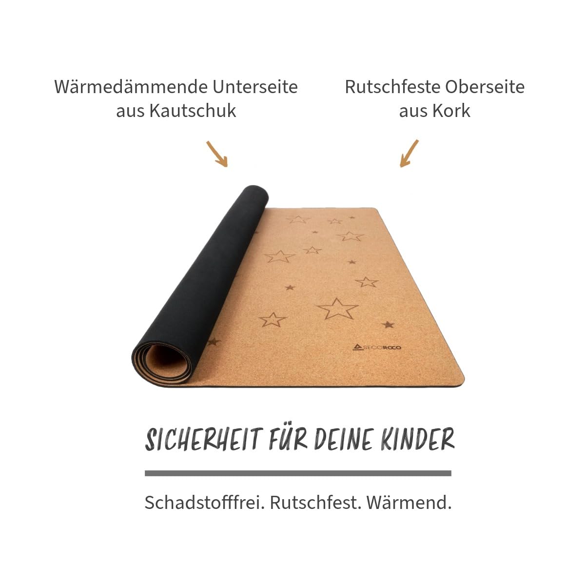 Spielmatte aus Kork. Schadstofffreie Krabbelmatte für Babys und Kinder. Sterne 140x110 cm