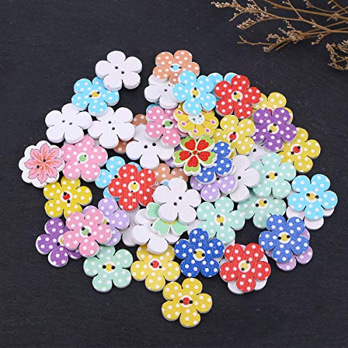 Fenical Wooden Buttons 2Cm Colorful Flowers 2 Holes Buttons Sweater Buckles Sewing Craft Scrapbooking Diy Buttons 50 Pcs (Random Color) #TOP3