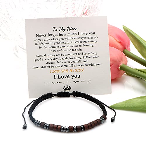 Joycuff Niece Bracelet Gifts From Aunt, Morse Code Bracelets I Love You, Birthday Mother's Day Thanksgiving Day Christmas Gifts For Niece From Auntie To My Niece Wrap Strand Bracelet For Women #TOP3
