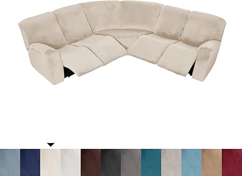 Miniatura 7 de 7 fundas de sofá reclinable seccional en forma de L, funda elástica de 5 asientos para sofá reclinable, funda protectora de muebles para sala de