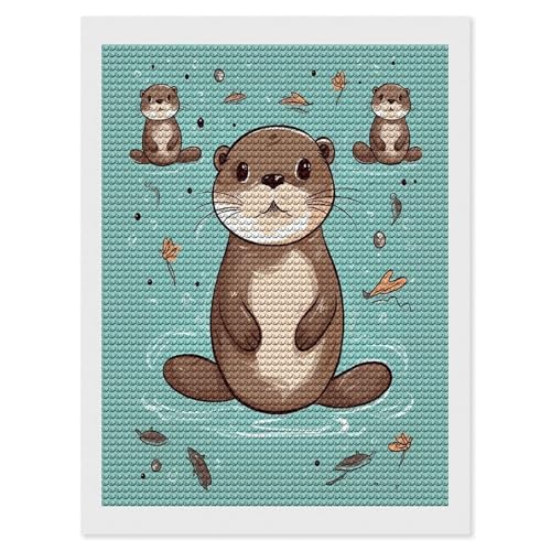 Pintura de diamantes de nutria para adultos, cuadro de cuentas redondas y arte de gemas