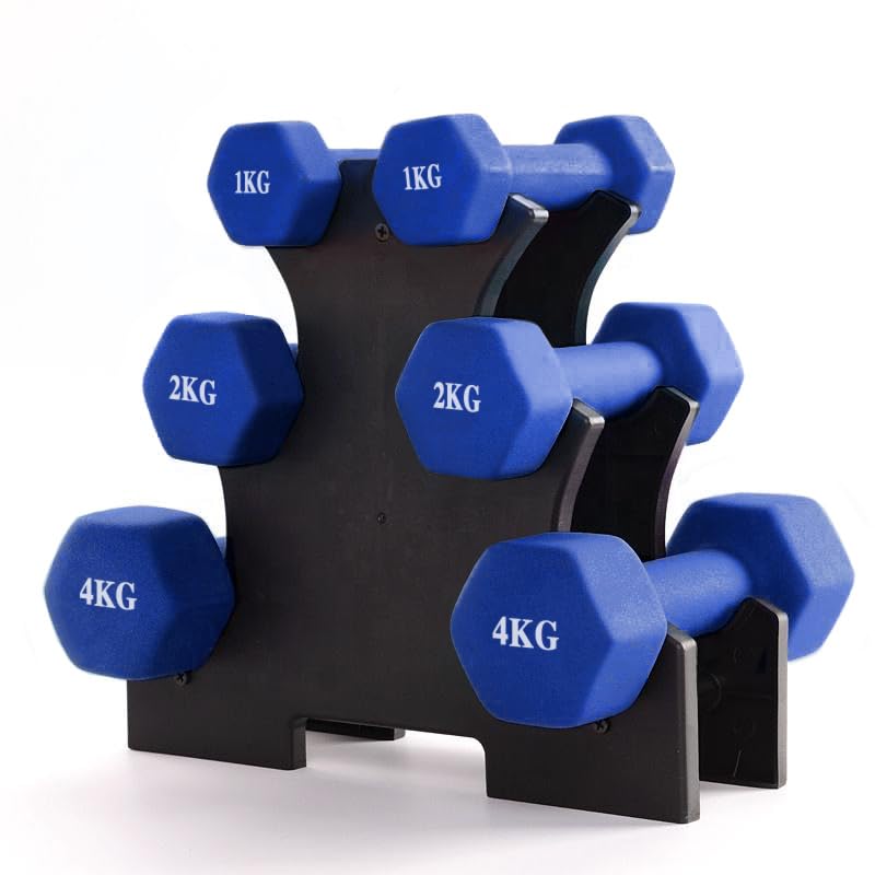 BIPOWER Mancuernas de Neopreno Antideslizantes Azules - Pesas 1 a 10kg (Venta en pares)