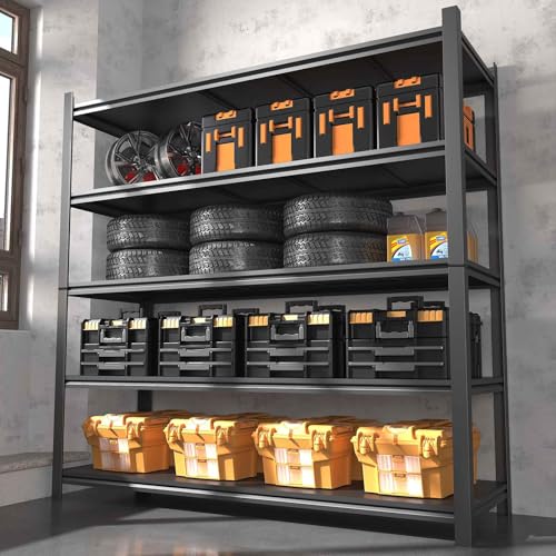 Howzone 48.2\" W Garage Shelving 3000LBS Storage Shelves Heavy Duty Garage Storage Shelves Adjustable 5 Tier Metal Shelves for Storage Industrial Heavy Duty Shelving Utility Shelf 24.2\"Dx48.2\"Wx 72.2\"H