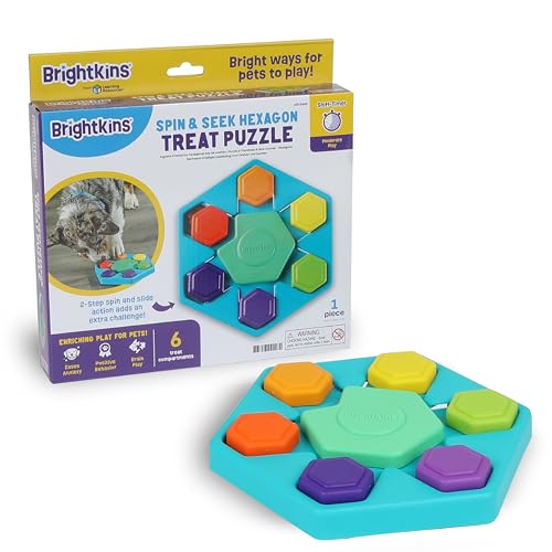 Brightkins Spin & Seek Hexagon Treat Puzzle, Interactive Dog Toys, Dog Puzzle Toy, Slow Release Pet Treat Feeder