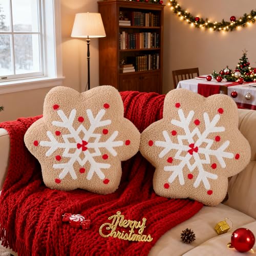 Lanpn Christmas Gingerbread Snowflake Pillows Set of 2, Christmas Decoration