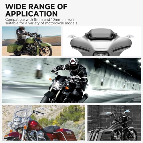 Image of DREAMIZER Motorcycle Mirrors Compatible with Harley- 8MM 10MM Universal Flame Mirror for V Rod Night Softail Rod Breakout Sportster 48 883 1200 Street Electra Glide Road Glide, Chrome