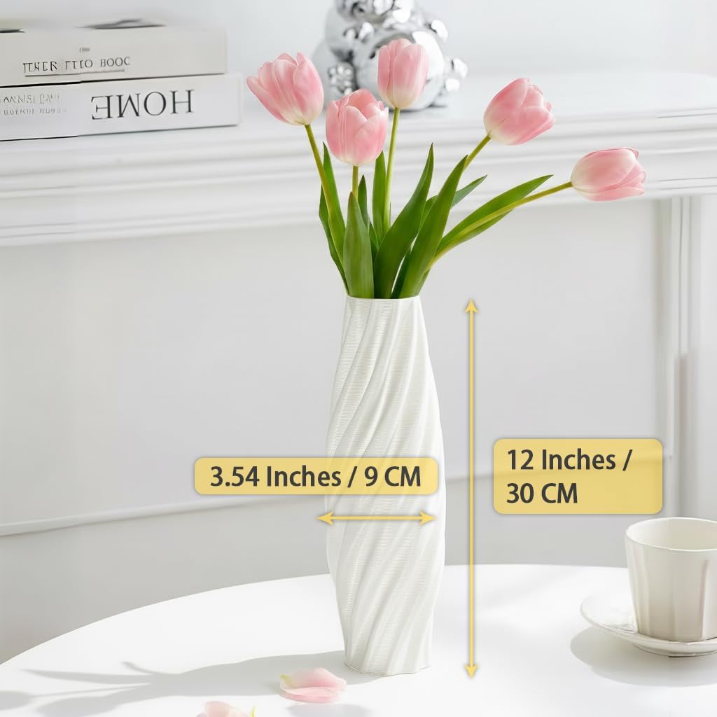 White Sculptural Ceramic Vase, Modern Irregular Shape Decorative Vase for Home Decor, Minimalist Artistic Tabletop Centerpiece for Living Room Bedroom Office