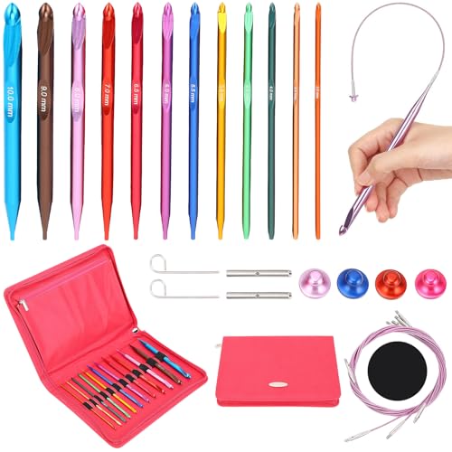 Set de ganchos de crochet tunecinos intercambiables de aluminio de 3 mm a 10 mm con estuche