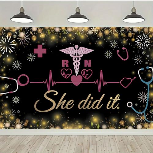 Nurse Appreciation Week Backdrop Stethoscope Red Heartbeat Curve Background Nursing Graduation Decorations Banner Hospital Nurse Party Supplies Nurse Day Photo Booth Props (B, 5X3FT)
