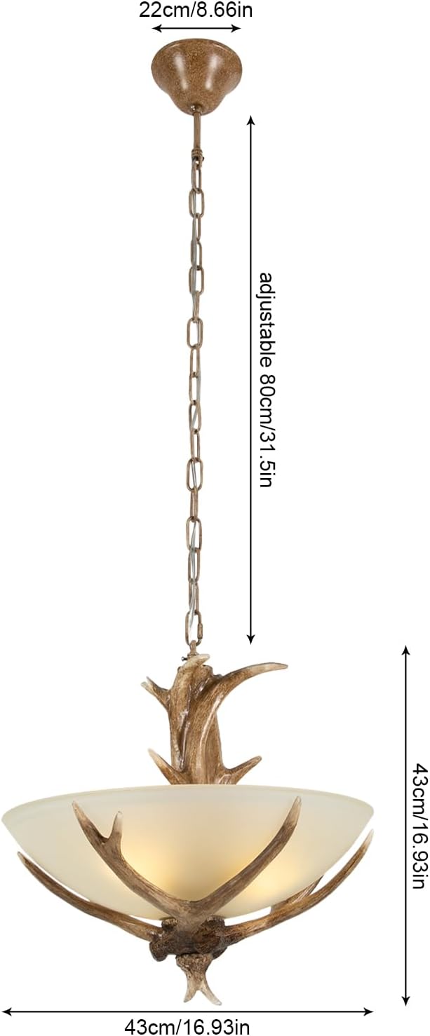 Rustic Deer Antler Chandelier Ceiling Lights with E26 Base, Retro Country Style 19.7-31.5in Height Adjustable Farmhouse Chandelier for Bar, Cafe Living Room(Bulb Not Included)