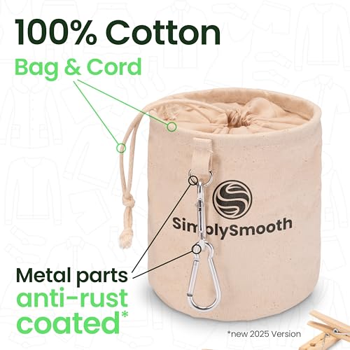 Miniatura 5 de Simplysmooth Bolsa L Para Pinzas De La Ropa En La Que Caben Hasta Unas 100 Pinzas No Incluidas , De Algodón 100 , Con Cierre De Cordel Y Mosquetones Extragrandes Para Colgar