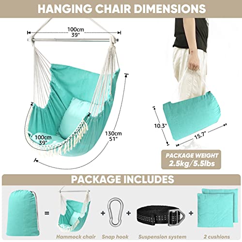 Chihee Hammock Chair Hanging Seat 2 Pillows Included,Durable Stainless Steel Spreader Bar Portable Hanging Chair Side Pocket Large Macrame Chair Set Quality Cotton Weave For Comfort Indoor Outdoor #TOP4