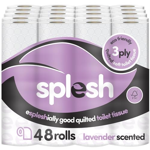 Splesh by Cusheen 3-ply Toilet Roll - Lavender Fragrance (48 Pack) Soft, Quilted Bulk Toilet Rolls, Toilet Tissue and Loo Rolls – Eco-Friendly Toilet Paper Sustainably Crafted in The UK