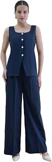 Women'sNavy Blue U-Neck Tailored Waistcoat with Straight Fit Co-ords Price In India