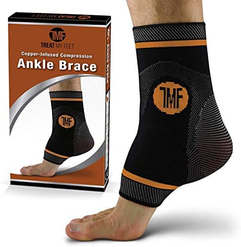 Treat My Feet Compression Ankle Brace with Silicone Ankle Support and Copper - Plantar Fasciitis Brace for Foot Pain & Achilles Tendonitis Relief - Ankle Brace for Women & Men - Extra Large