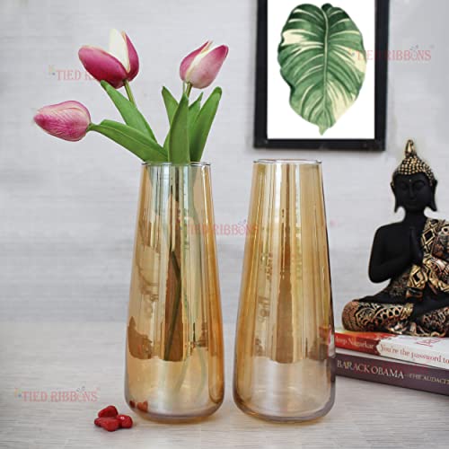 Tied Ribbons Set Of 2 Flower Glass Vase Modern Crystal Vases For Flowers Home Irised Clear Vase For Centerpieces Handmade Table Vase For Living Room Office Wedding Decor Housewarming Gift #TOP3