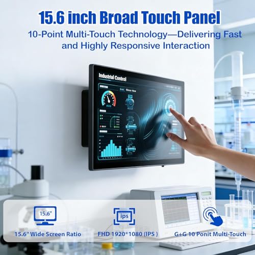 Image of 15.6 inch Industrial Touch Panel Monitor All-in-One Tablet PC, Open Frame Display Win 11 Pro Fanless Computer with Celeron N5095 8GB RAM 128GB ROM, 1920 * 1080 IPS, VESA Mount for Kiosk Automation POS