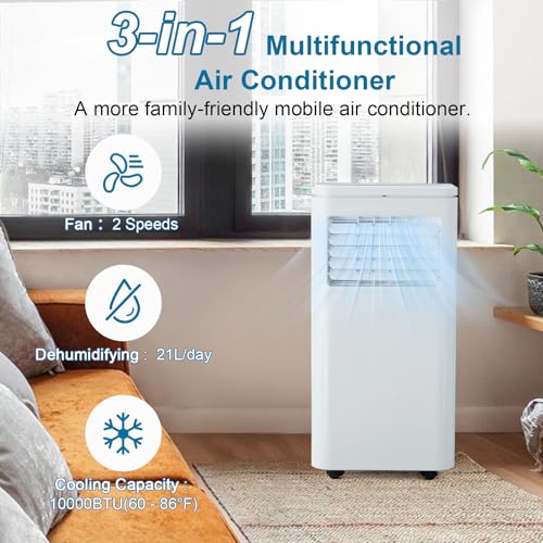 Image of 10,000 BTU Portable Air Conditioners, 4-in-1 Modes Up to 450 Sq.Ft., Portable AC Unit with Cool, Fan, Dehumidifier, Sleep, 24H Timer, Remote & Installation Kit, for Bedroom